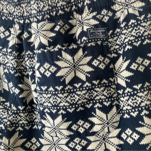 Abercrombie & Fitch Soft Sleep Pants Size L Unisex Navy Fair Isle Cozy Lounge - Picture 8 of 9